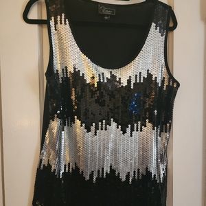 Sequin Black & Silver Tank Top Size Large NWOT